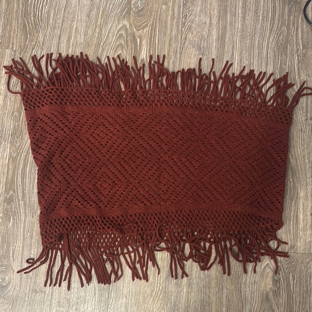 Burgundy Knit Fringe Scarf